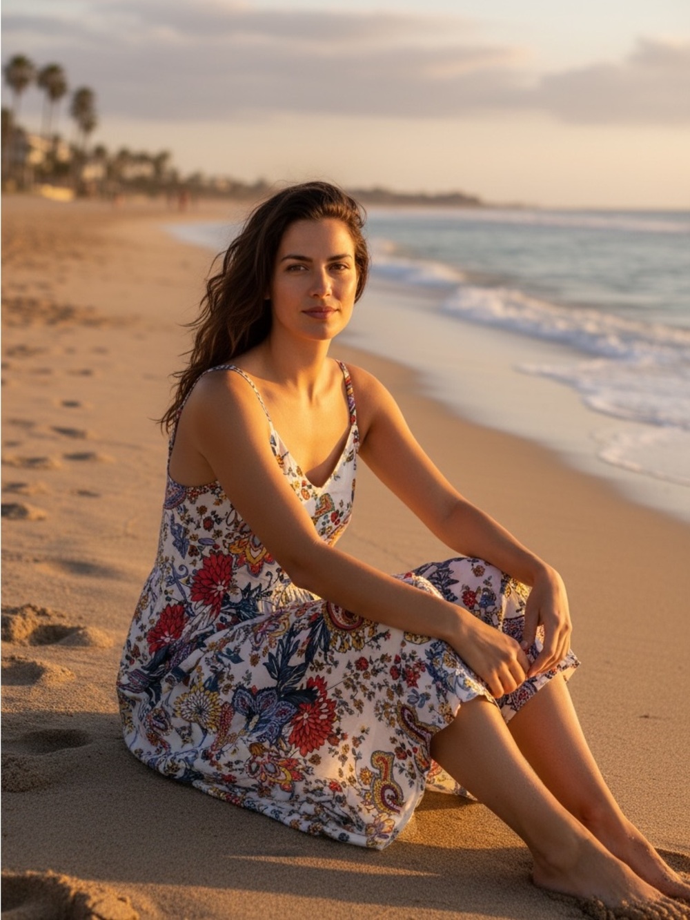 White Floral Jumpsuit with Blue & Red Print - Picture 2 of 12
